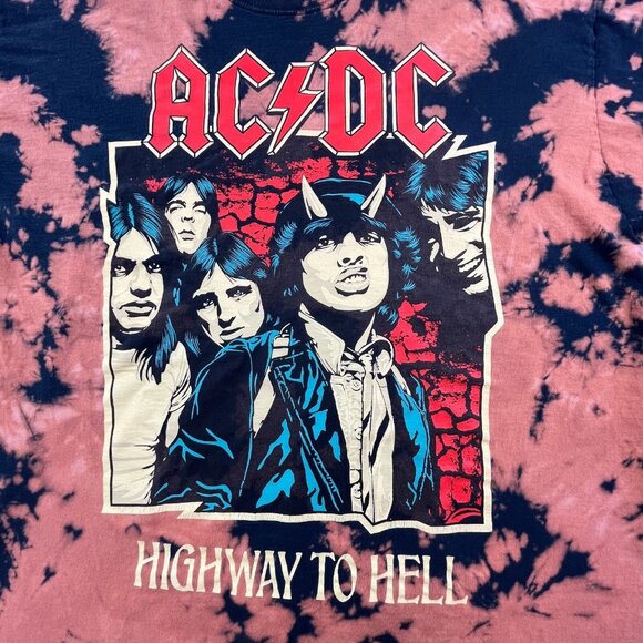 AC/DC Shirt Mens 2XL Highway to Hell Graphic Tee Bleach Tie Dye Rock Band Metal - Picture 4 of 8